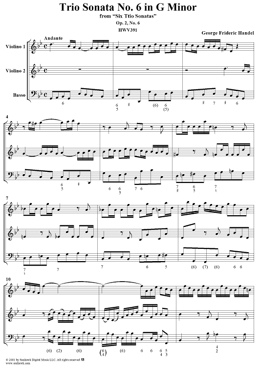 Trio Sonata no. 6 in G minor - op. 2, no. 6  (HWV391)