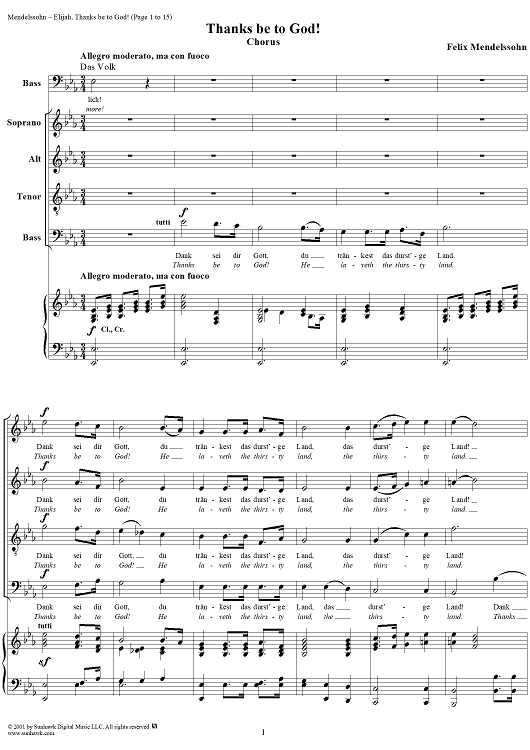 Thanks be to God! - No. 20 from "Elijah", part 1