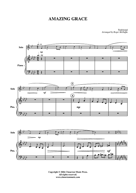 Amazing Grace - Piano Score