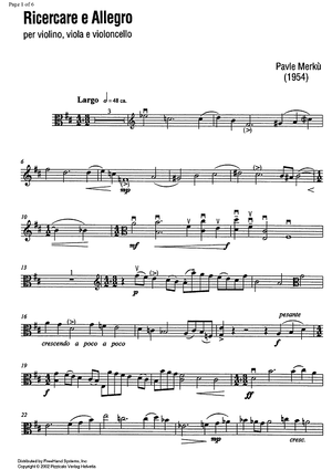 Ricercare e Allegro - Viola