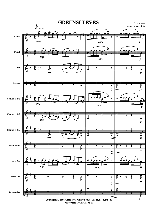 Greensleeves - Score