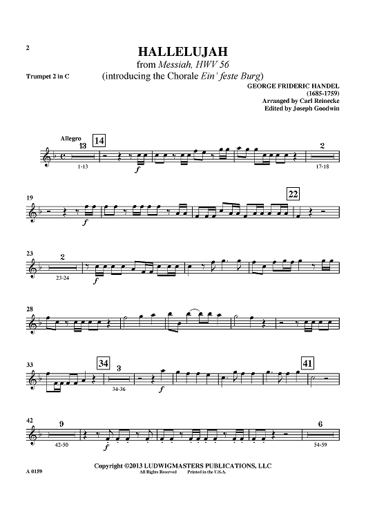 Hallelujah - from "Messiah", HWV 56 (introducing the Chorale "Ein' feste Burg") - Trumpet 2 in C