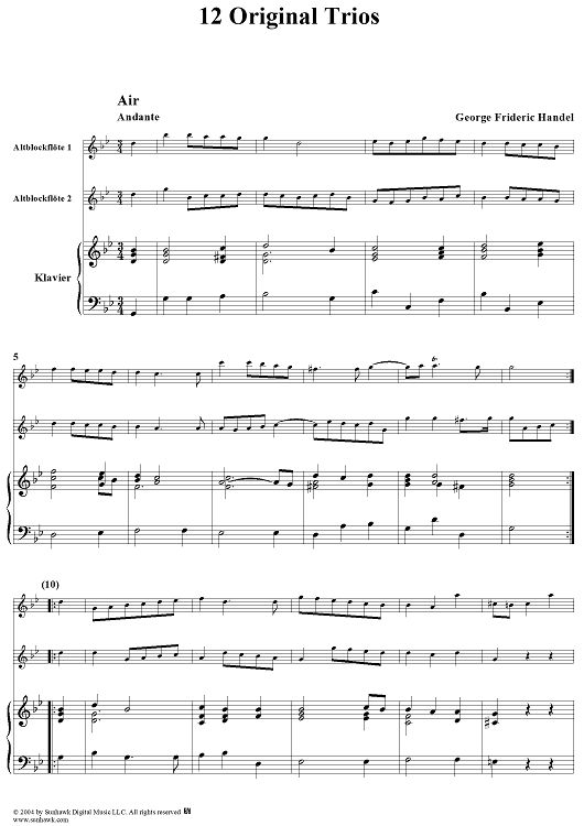 12 Original Trios for Two Alto (F) Recorders and Piano - Piano Score