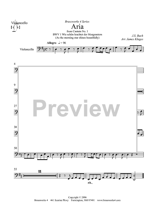 Aria (from Cantata No. 1) - Cello