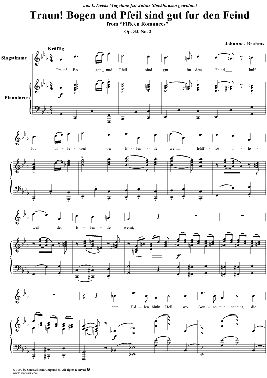 Traun! Bogen und Pfeil sind gut für den Feind - From "Fifteen Romances"  Op. 33, no. 2