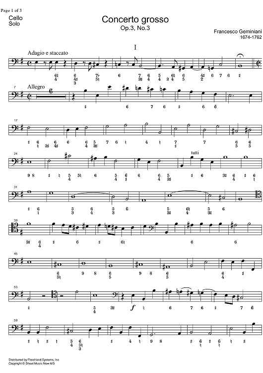 Concerto Grosso Op. 3 No. 3 - Cello Solo