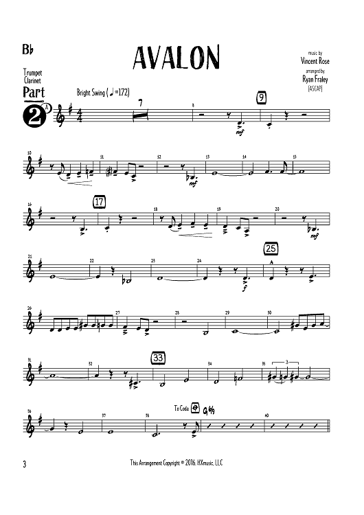 Avalon - Bb Instruments Part 2 - Bb Part 2