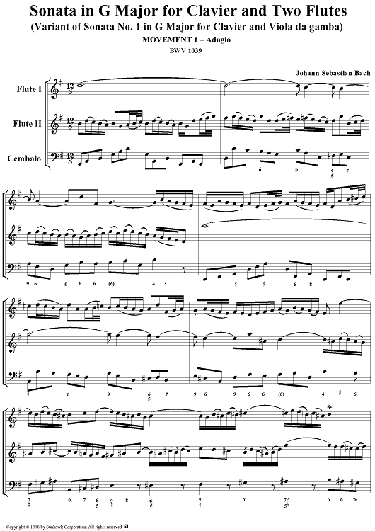 Trio Sonata in G major for Two Flutes and Continuo, Mvmt. 1, BWV1039