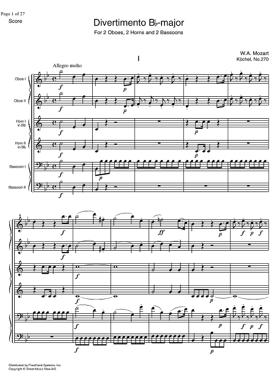 Divertimento No.14 Bb Major KV270 - Score
