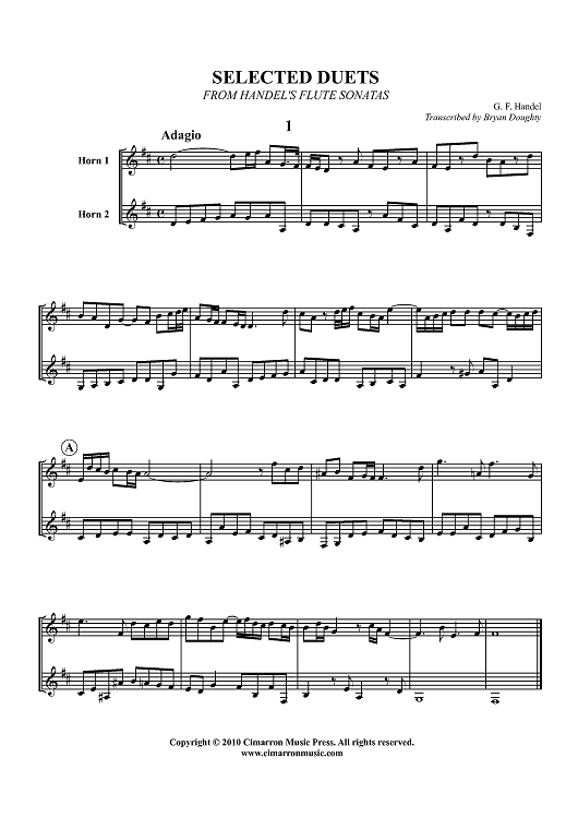 Selected Duets - From Handel’s Flute Sonatas - Score