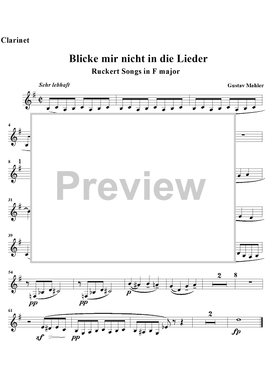 Blicke mir nicht in die lieder - Clarinet