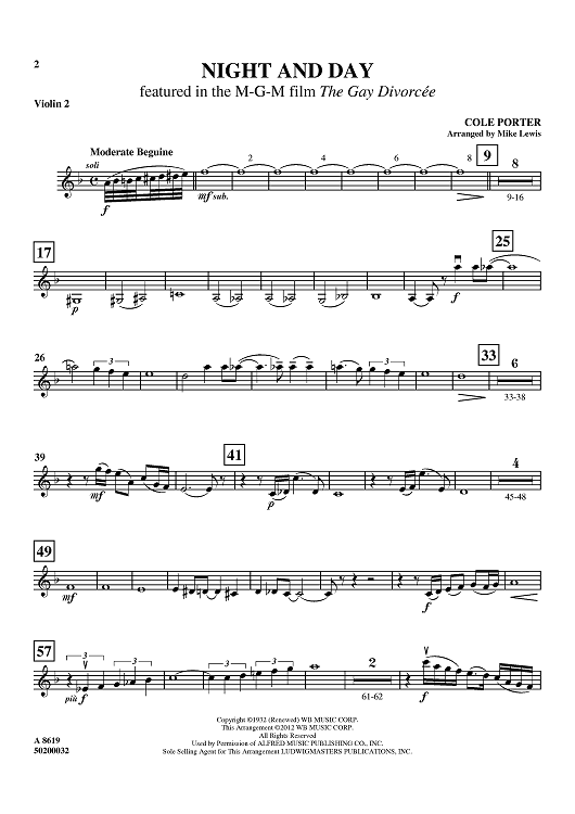 Night and Day - Featured in the M-G-M film The Gay Divorcée - Violin 2