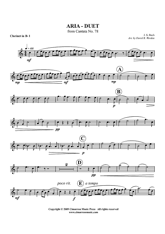 Aria - Duet from Cantata No. 78 - Clarinet 1 in Bb