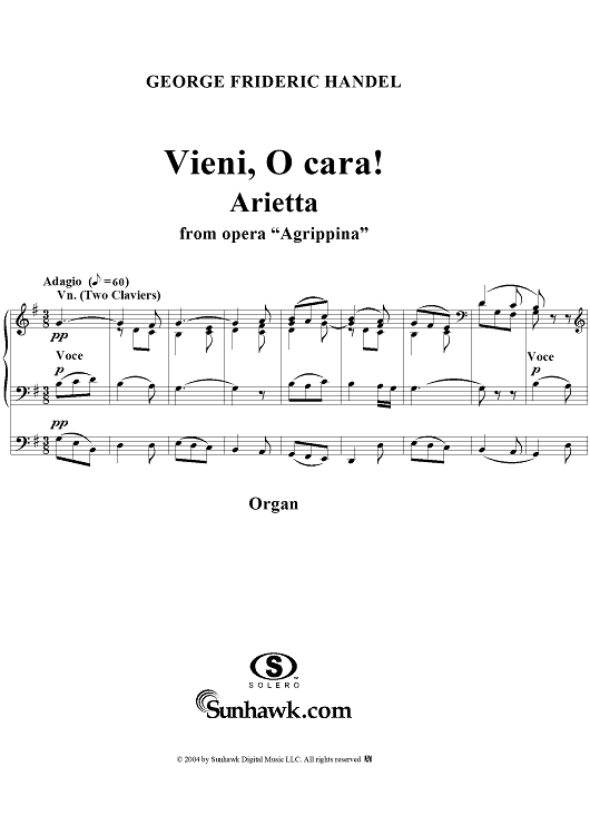 Arietta "Vieni, O cara!" from the Opera of Agrippina