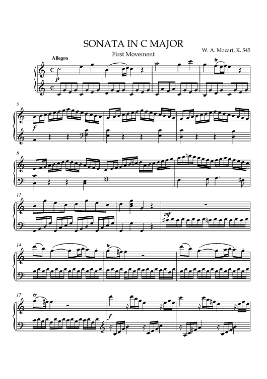Sonata in C Major, K. 545, First Movement