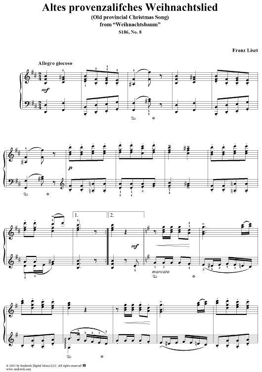 Altes provenzalisches Weihnachtslied, No. 8 from "Weihnachtsbaum", S186