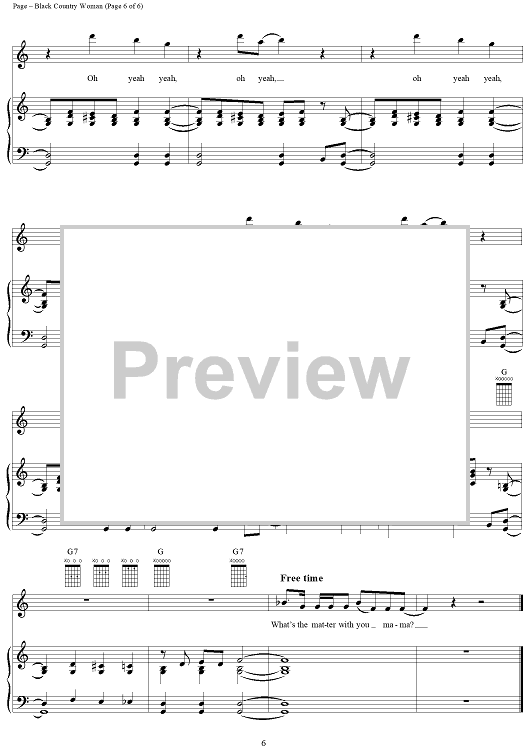 Black Country Woman" Sheet Music by Led Zeppelin for Piano/Vocal/Chords