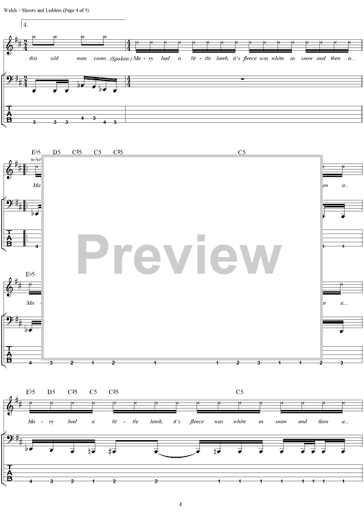 Shoots and Ladders" Sheet Music by Korn for Bass Tab/Vocal Sheet