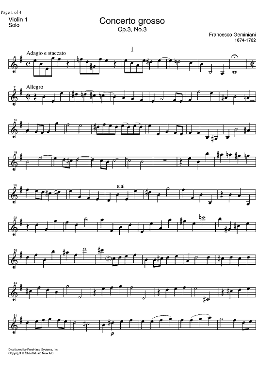 Concerto Grosso Op. 3 No. 3 - Solo Violin 1