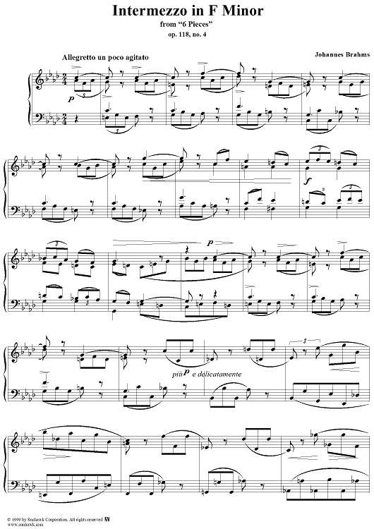 Intermezzo in F Minor,  No. 4 from "6 Pieces"  Op. 118