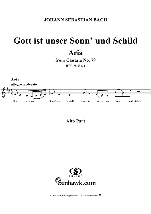 "Gott ist unser Sonn' und Schild!", Aria, No. 2 from Cantata No. 79: "Gott, der Herr, ist Sonn' und Schild" - Alto