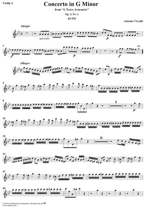 Concerto in G Minor    - from "L'Estro Armonico" - Op. 3/2  (RV578) - Violin 3