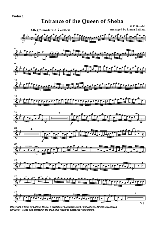 Entrance of the Queen of Sheba - Violin 1