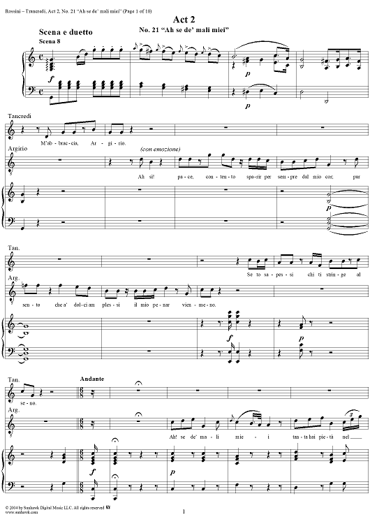 Ah se de' mali miei: No. 21 from "Tancredi", Act 2, Scene 8 - Score