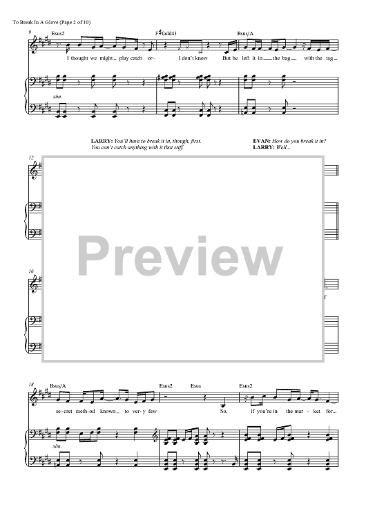 To Break In A Glove from Dear Evan Hansen" Sheet Music for Piano