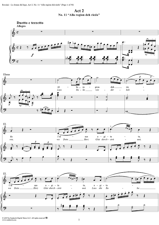 Alla ragion deh rieda: No. 11 from "La donna del lago", Act 2 - Score