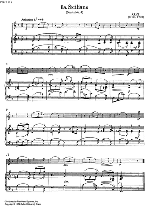 Siciliano (Sonata No. 4) and Minuet (Sonata No. 3) - Score