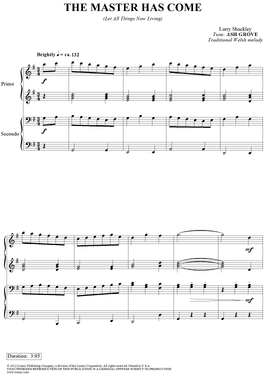 The Master Has Come (Let All Things Now Living)