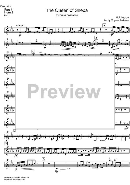 The Arrival of the Queen of Sheba HWV 67 - Horn in F 2