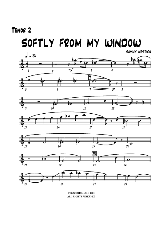 Softly from My Window - Tenor Sax 2