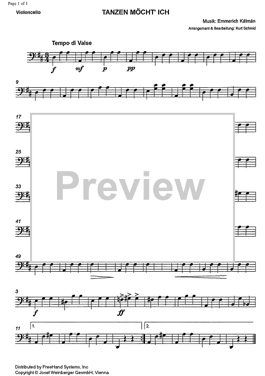 Tanzen möcht' ich! from Die Csardasfürstin - Cello