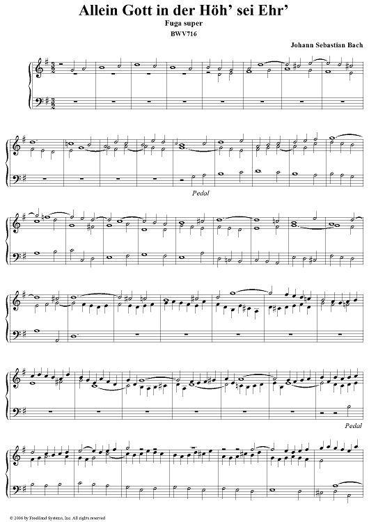 Allein Gott in der Höh sei Ehr, fugue, BWV716