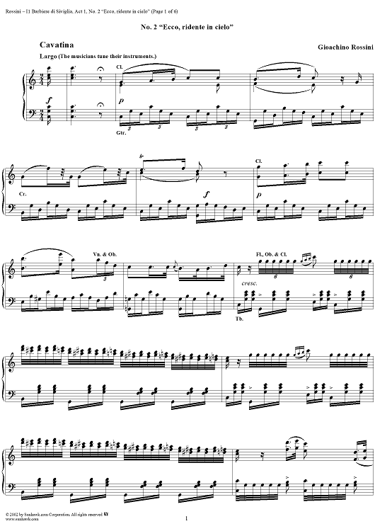 Cavatina: Ecco ridente in cielo, No. 2 from "Il Barbiere di Siviglia"