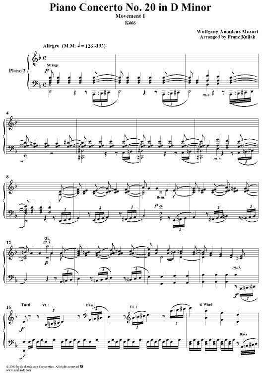 Piano Concerto no. 20 in D minor: Movement 1