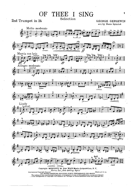 Of Thee I Sing - Trumpet 2 in Bb