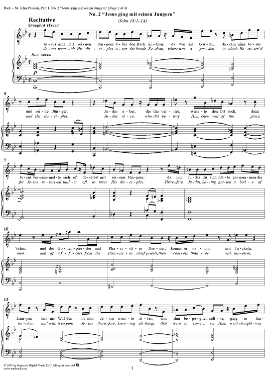 St. John Passion: Part I, No. 2, "Jesus ging mit seinen Jüngern"
