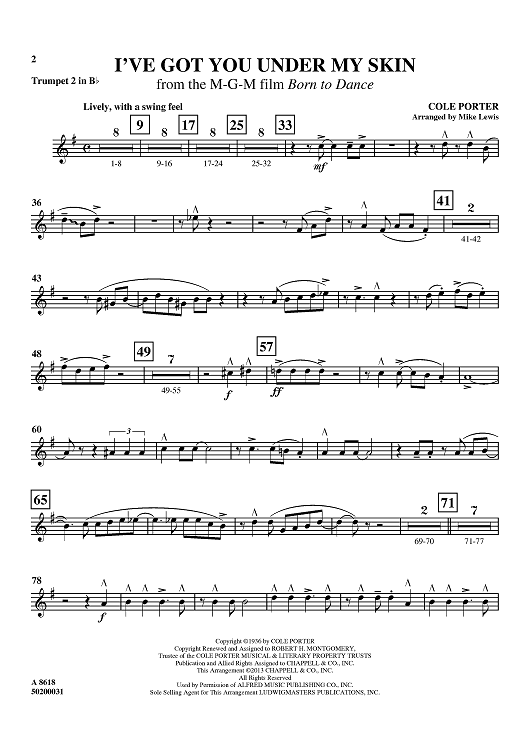 I've Got You Under My Skin - from the M-G-M film Born to Dance - Trumpet 2 in Bb