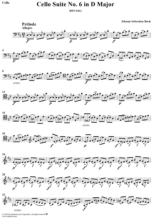 Cello Suite No. 6 in D Major (Unaccompanied)