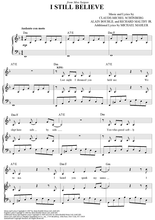 I Still Believe (from Miss Saigon)