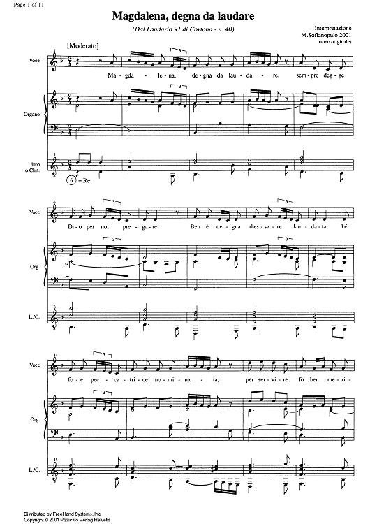 Magdalena, degna da laudare - Score