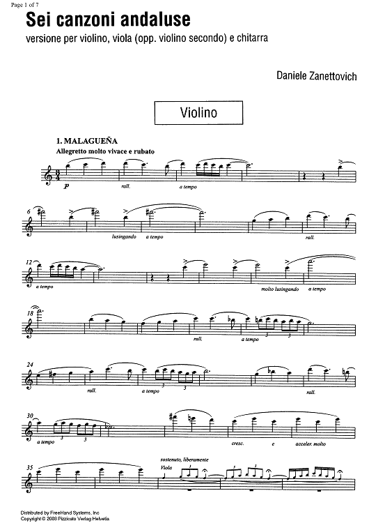 6 canzoni andaluse (6 andalusian songs) - Violin