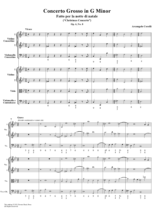 Concerto Grosso No. 8 in G Minor, Op. 6, "Christmas Concerto" - Score