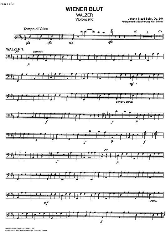 Wiener Blut, Walzer Op.354 - Cello