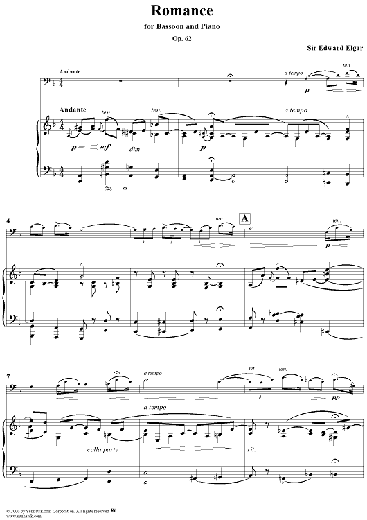 Romance, Op. 62 - Piano Score