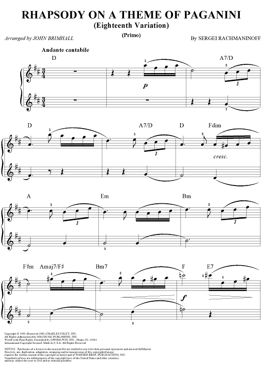 Rhapsody on a Theme of Paganini (18th var.)