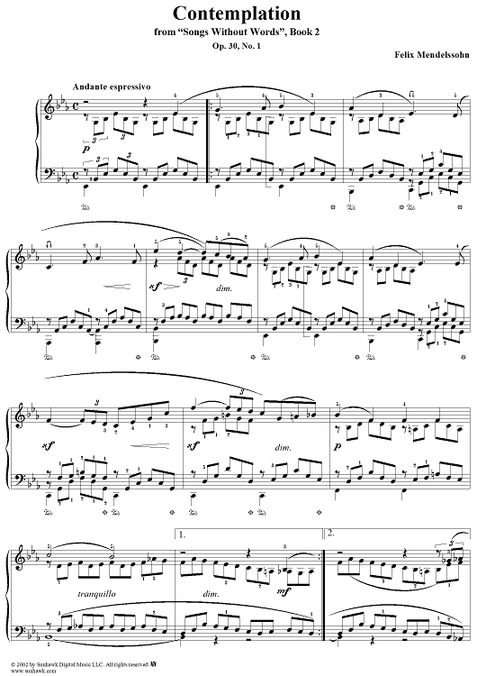 Songs Without Words, bk. 2, op. 30, no. 1 ("Contemplation")